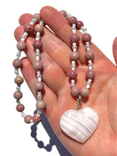 Load image into Gallery viewer, Pink Mangano Calcite + Pink Petrified Wood Handmade Necklace NEW!
