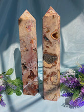 Load image into Gallery viewer, XL Pink Amethst + Crazy Lace Agate + Pyrite Tower