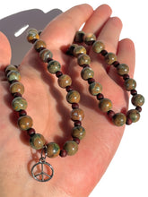 Load image into Gallery viewer, Handmade Rhyolite + Peace Sign Necklace