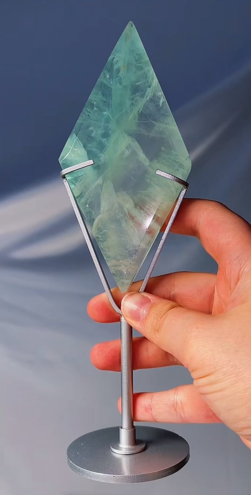 ⊹ Green Fluorite Diamond, with Silver Stand ⊹
