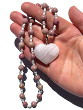 Load image into Gallery viewer, Pink Mangano Calcite + Pink Petrified Wood Handmade Necklace NEW!

