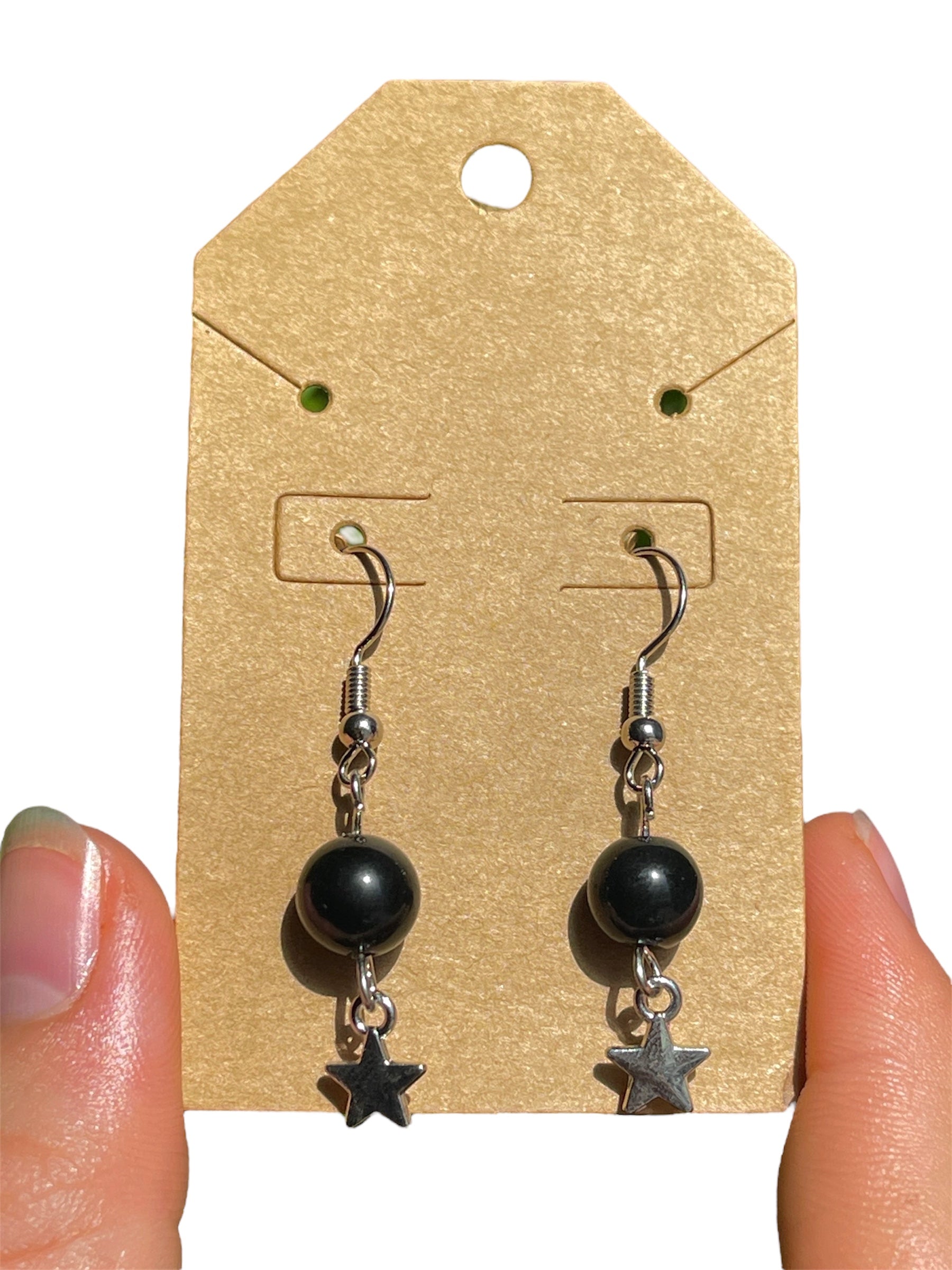 Obsidian & Star Charm Earrings