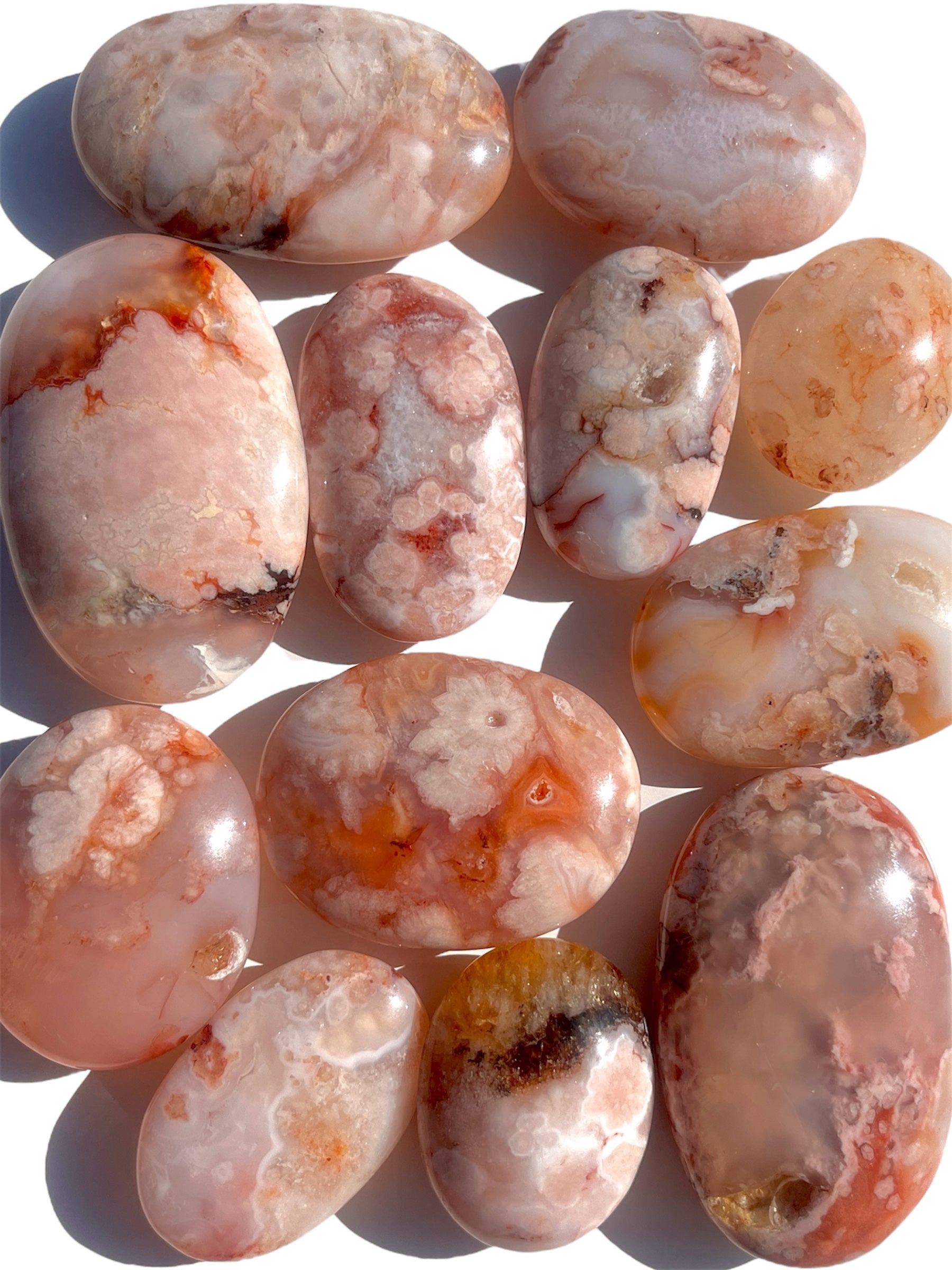 Pink Carnelian + Flower Agate Palmstones, Choose Your Own NEW!