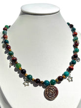 Load image into Gallery viewer, Handmade Moss Agate + Red Tigers Eye Spiral Necklace NEW!
