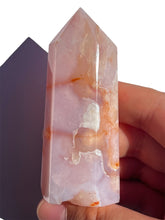 Load image into Gallery viewer, Imperfect Pink Carnelian + Flower Agate Tower NEW!
