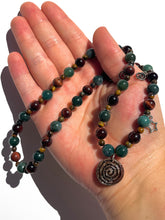 Load image into Gallery viewer, Handmade Moss Agate + Red Tigers Eye Spiral Necklace NEW!
