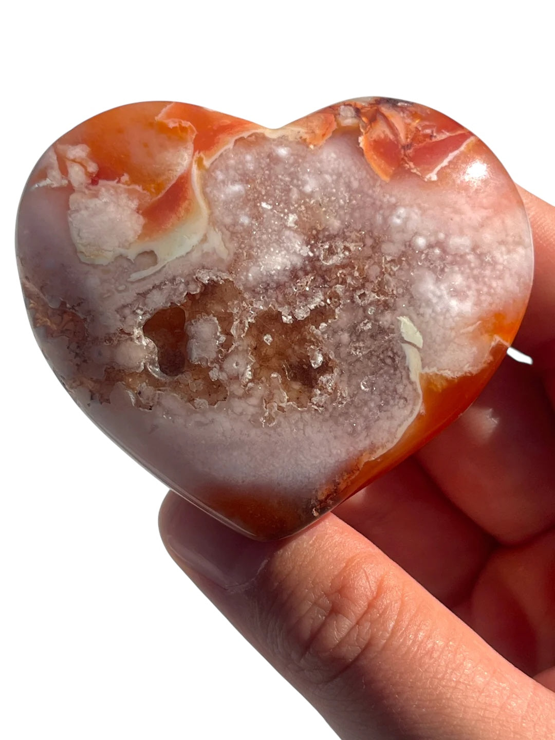 Pink Carnelian + Flower Agate Heart NEW!